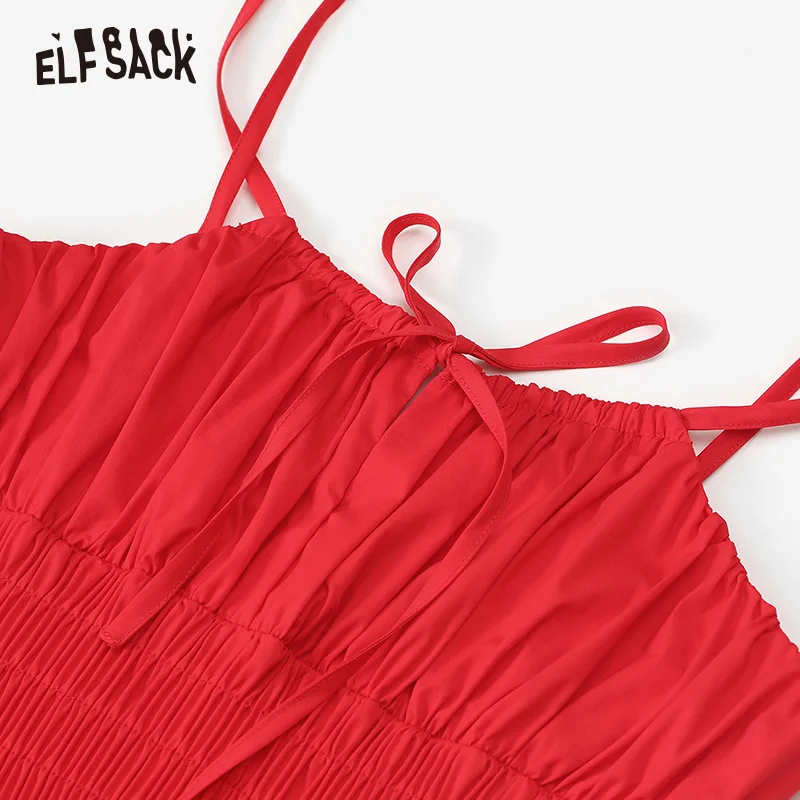 ELF SACK/Винтажные красные плиссированные платья сексуальные с открытыми плечами на