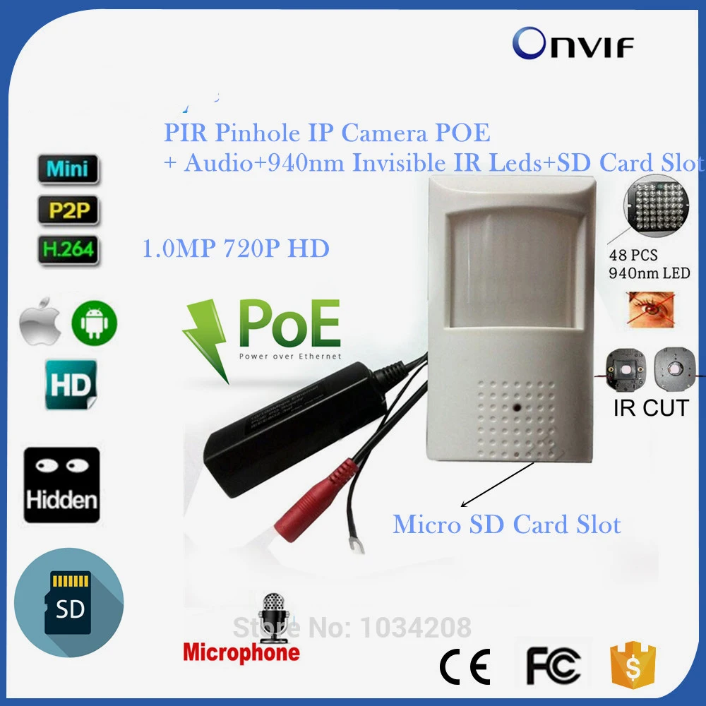 Миниатюрная IP камера 720P POE Hd ночное видение 940 нм ИК датчик движения в стиле пик Ip