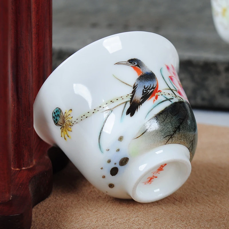 60cc фарфоровая чайная чашка в китайском стиле Jingdezhen ручная роспись Цветок Птица