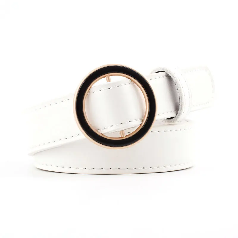 White 2.3cm Женский пояс с двойной круглой пряжкой OLOME черного и красного цвета, женский ремень Riem Cinto Feminino Ceinture Femme Cinturon Mujer Harajuku Cinto - Цвет: White 2.3cm