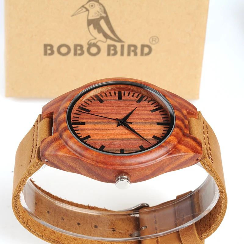 Мужские кварцевые часы BOBO BIRD дизайнерские красные деревянные из натуральной