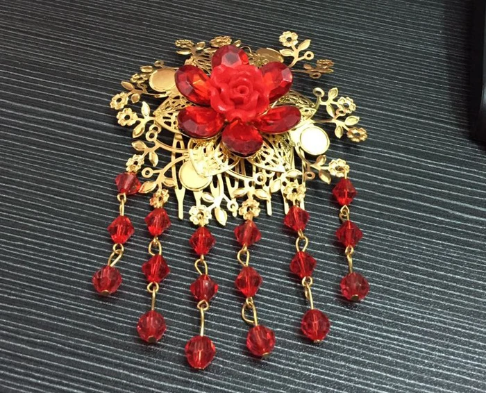 HIMSTORY Свадебный китайский традиционный золотой тон красная розовая бусина