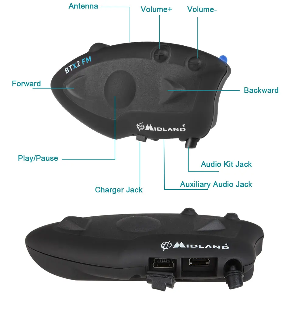 2 шт. Midland мотоциклетный шлем домофон BTX2 FM 800 м мотоцикл Bluetooth гарнитуры BT мото