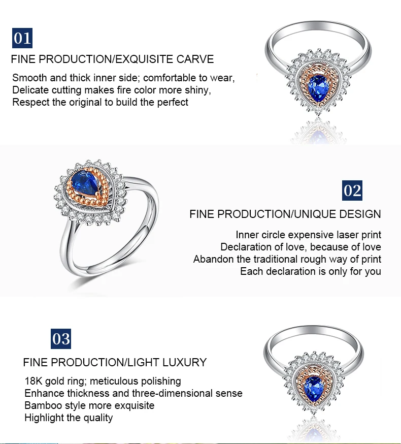 JEWELLWANG Роскошный натуральный голубой сапфир 18 К кольцо из белого золота кольцо с настоящим алмазом для Для женщин белого золота с камнями-каплями воды Кольца с сапфиром