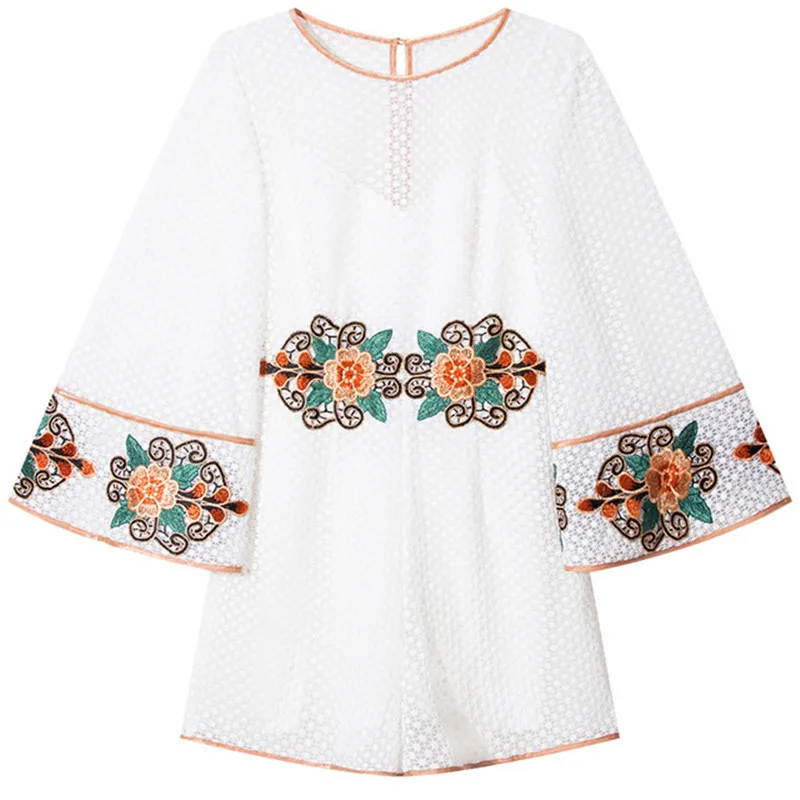 

Formal sexy women jumpsuits & rompers elegant flower embroidery white lace hollow out playsuits dot lace top jumpers for ladies