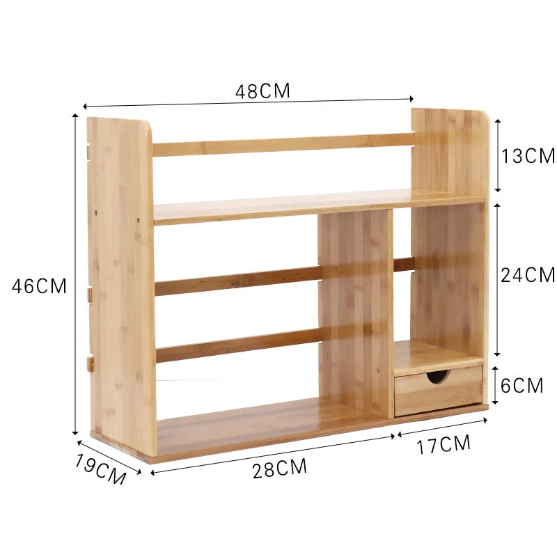 48cm one drawer Натуральный Бамбук настольная книжная полка столешница книжный шкаф офисные принадлежности стол хранения Органайзер подставка для демонстрации украшений книжная полка - Цвет: 48cm one drawer