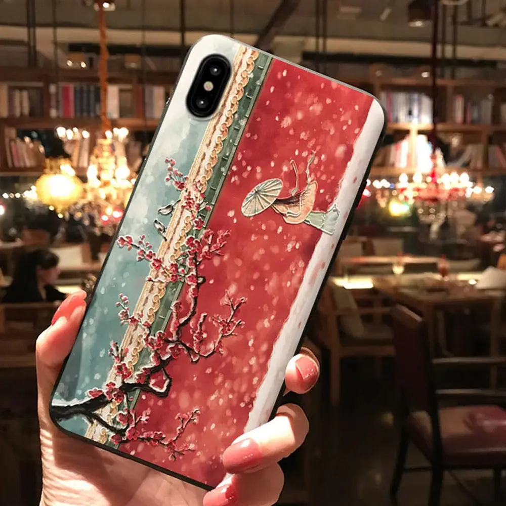 04 3D рельефный матовый чехол для iPhone 11 pro XR Xs Max, Мягкий Силиконовый ТПУ Модный чехол в китайском стиле для iPhone X XS 7 8 Plus, чехол - Цвет: 04