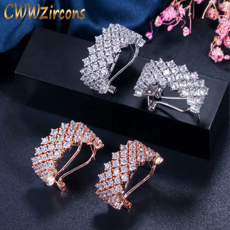 

CWWZircons Brand Fashion Cubic Zirconia Jewelry 585 Rose Gold Color Round Tiny CZ French Clip Stud Earrings for Ladies CZ231