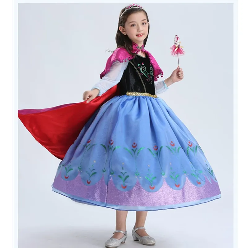 Платье принцессы для девочек; костюм Анны для костюмированной вечеринки; подарок на Рождество Хэллоуин для детей; одежда для дня рождения с короткими рукавами