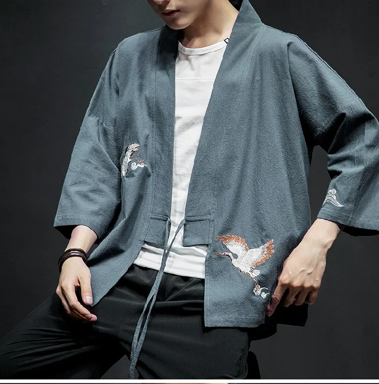 Haori Crane вышивка новости японский стиль азиатская одежда винтажная традиционная одежда для мужчин и женщин плюс размер Самурай