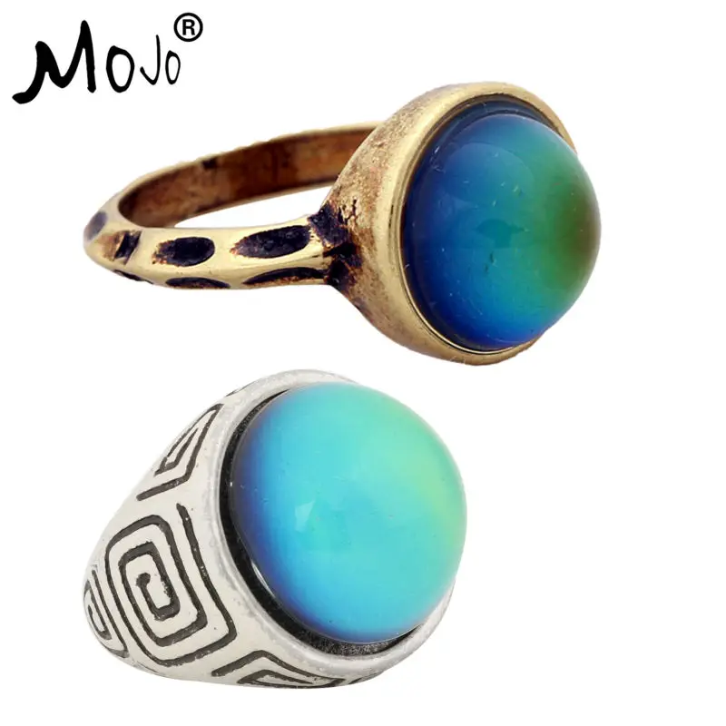 

2PCS Vintage Bohemia Retro Color Change Mood Ring Emotion Feeling Changeable Ring Temperature Control Ring for Women RG002-RS044