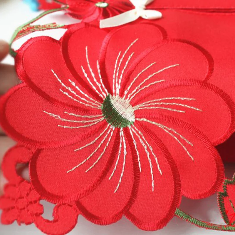 Вышитая красная настольная дорожка Цветочная Роскошная Свадебная скатерть