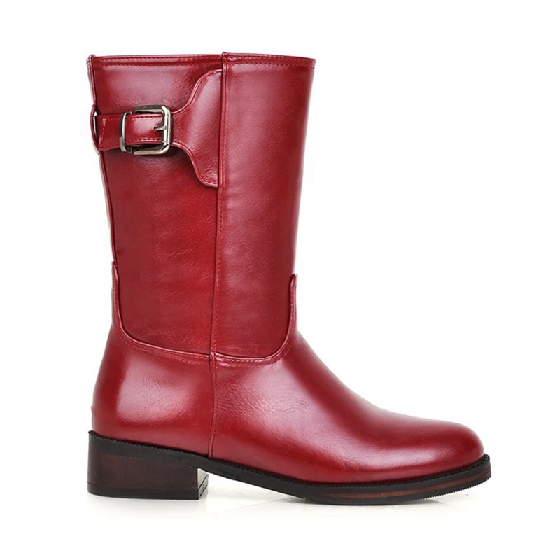 ENMAYER New fashion women round toe Mid-Calf boots lady square heel Slip-on marten Big size 34-43 ZYL 229 | Обувь