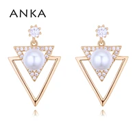 anka fashion luxury double triangle stud earrings christmas gift top pearl micro paved zircon earring jewelry for women 128663