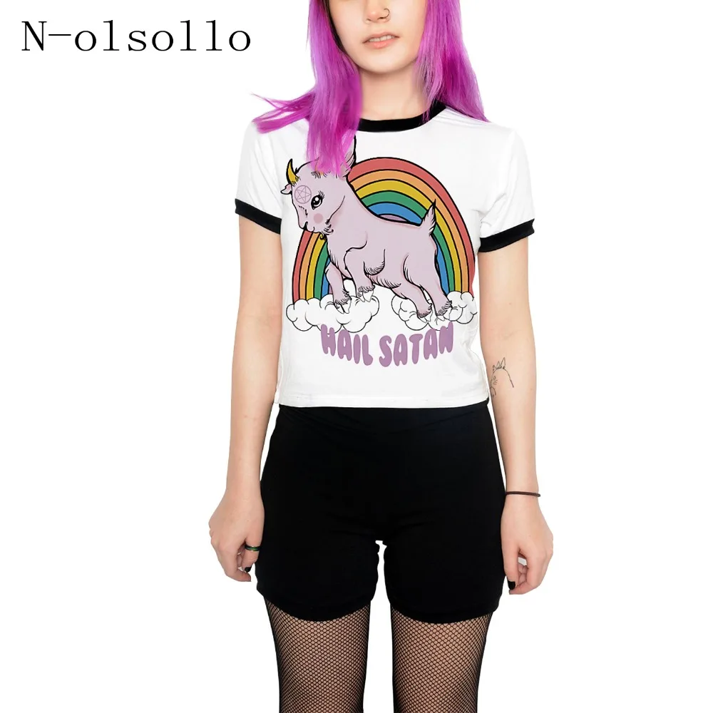 N olsollo Harajuku/женская одежда с рисунком животных летний укороченный топ облегающие
