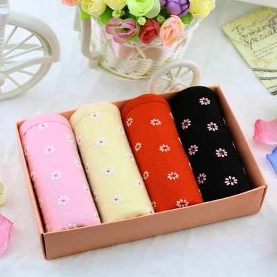 4PCS-juhua-1 4 шт./лот, женское нижнее белье, плюс размер, S-4XL, хлопковые трусики, сексуальные, Calcinha, женские трусики, трусы с принтом - Цвет: 4PCS-juhua-1