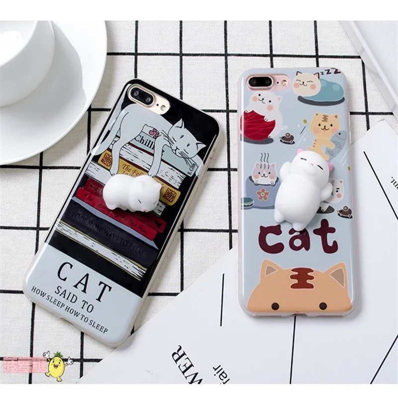 SEVENQI Squishy Phone Case for iPhone 7 6 6S Plus Finger Pinch 3D Cute Soft Silicone Panda Pappy Cat Seal Kitty Cover Coque |