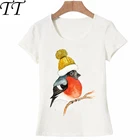 Женская футболка с изображением снегиря, летняя, Повседневная