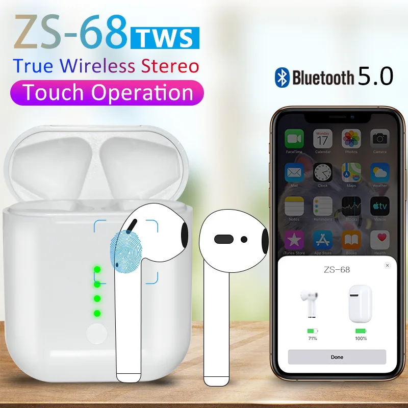 Bluetooth наушники Tws 1:1 всплывающая гарнитура с супер басами и беспроводной зарядкой
