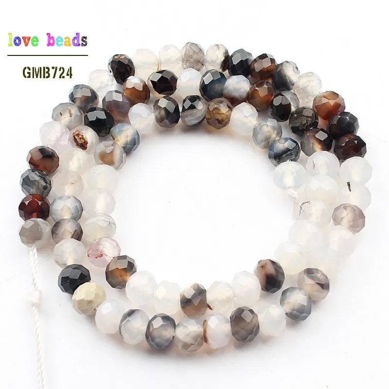 white gray agate Натуральные граненые бусинки из камня Рондель, черный кварц, яшма бусины Роза Quartzs Jaspers Амазонит разделительные бусины 4*6 мм DIY браслет 1" прядь - Цвет: white gray agate
