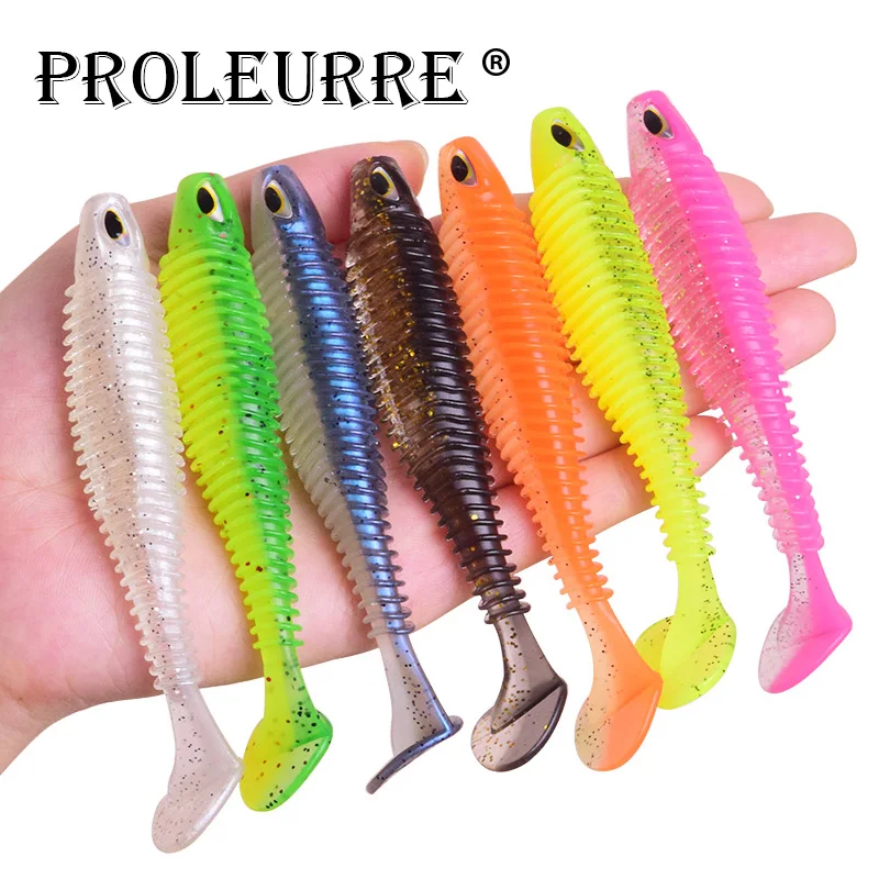 Proleurre shad Soft Lures 80mm 110mm Artificial 3D Eye Two color silicone Baits Fishing Lure leurre silicone Bait T Tail Wobbler