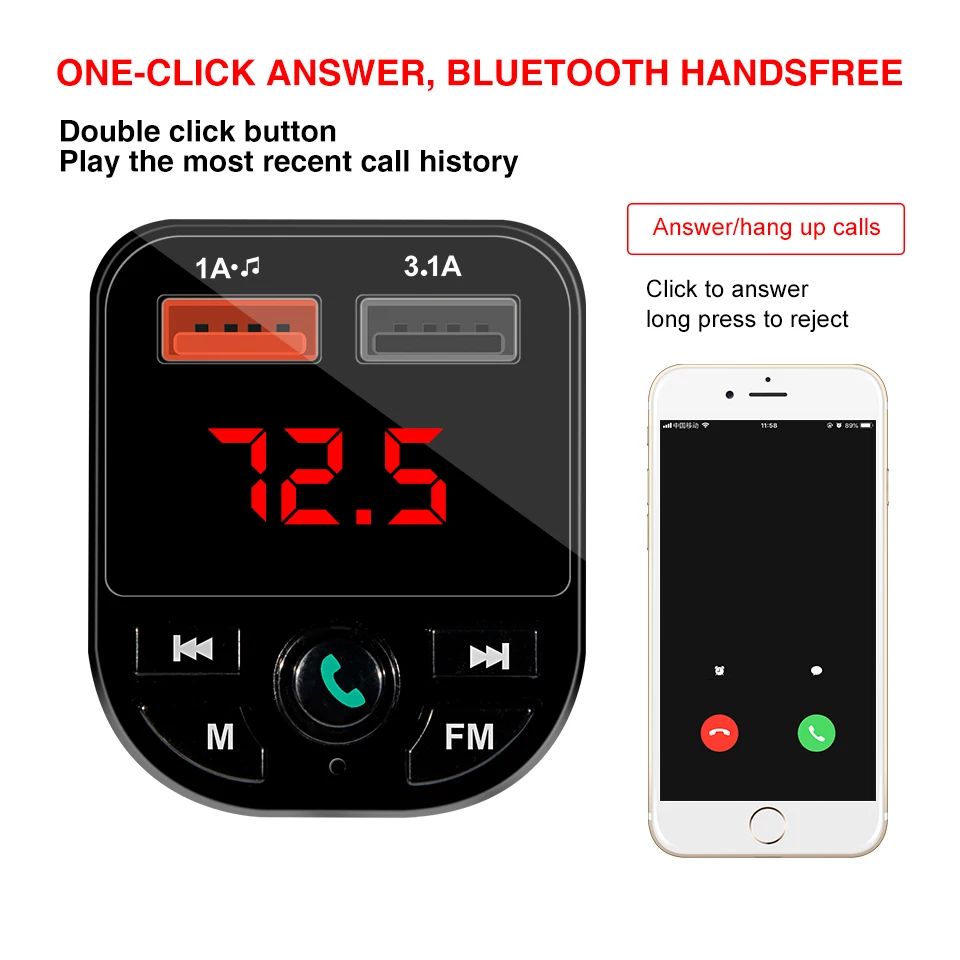 Беспроводные FM передатчики громкой связи Bluetooth 5 0 LCD 3.1A Зарядное устройство USB MP3