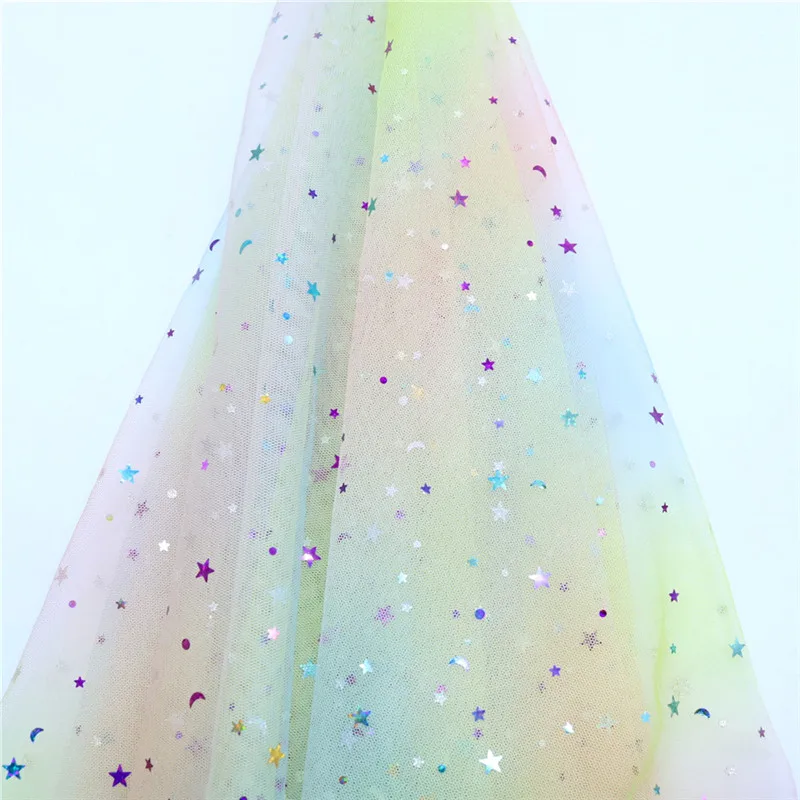 

5m/lot 1.5m Width Rainbow Moon&star&love Heart Mesh Fabric Gauze Tulle Tissue Kids Tutu Dress Fabric DIY Sewing Accessories