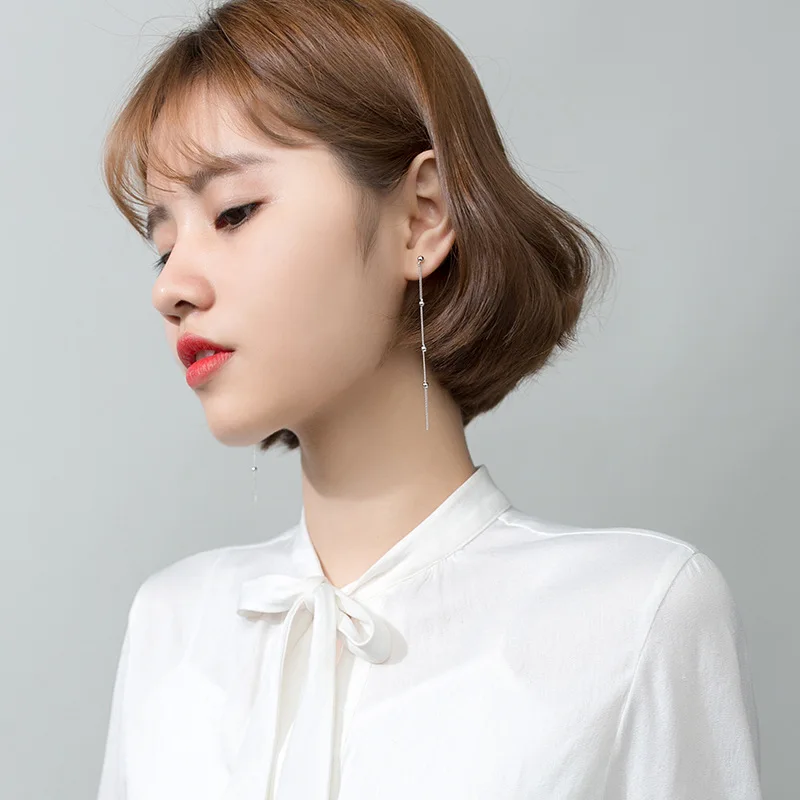 Длинные висячие серьги для женщин s925 Серебряный цвет Кристальные свадьбы