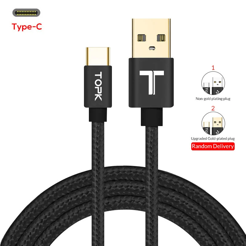 Кабель зарядный TOPK USB Type C в нейлоновой оплетке|Кабели для мобильных телефонов| |