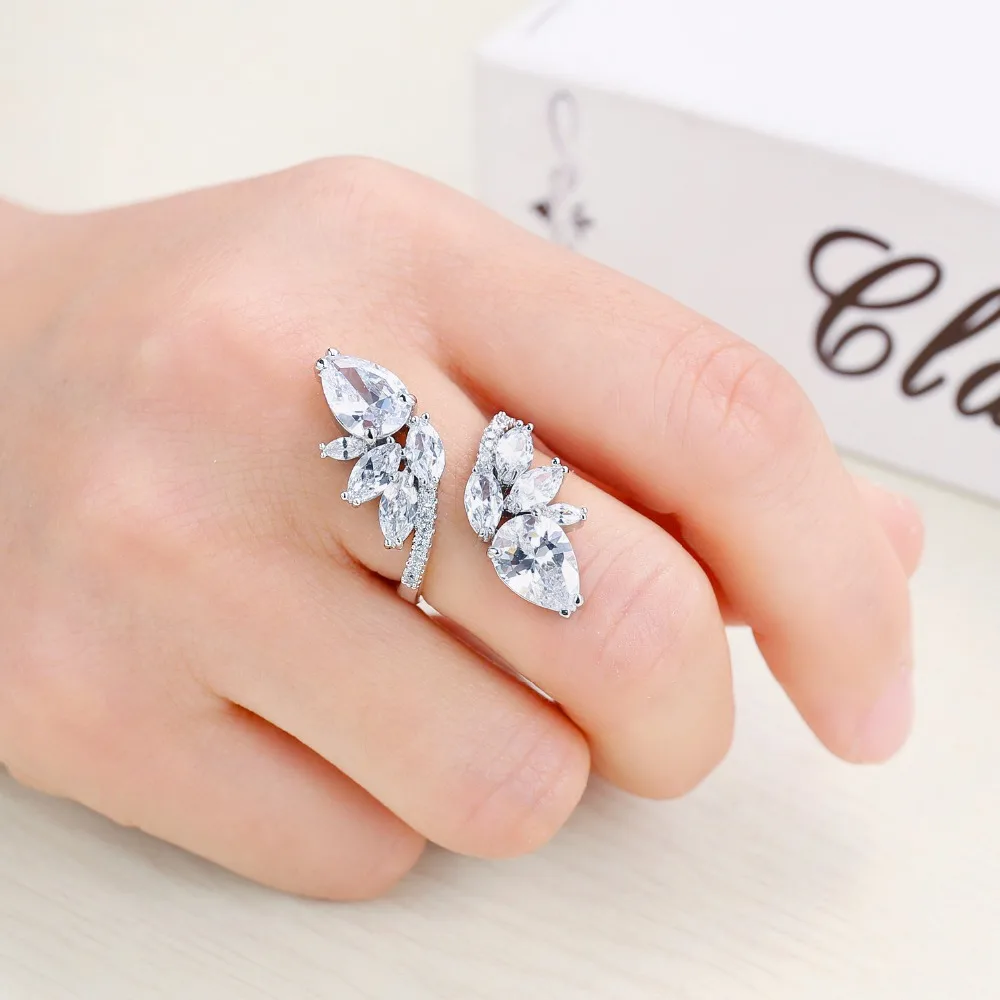 Кольцо манжета женское с регулируемыми кристаллами и листьями|leaf ring|rings for fingershollow