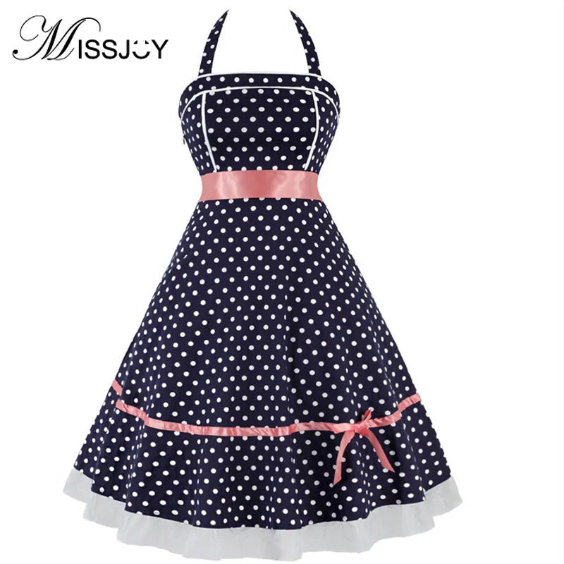 MISSJOY 1950s в винтажном стиле Платья без рукавов с лямкой на шее горошек лоскутное