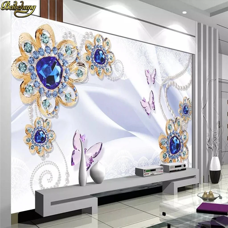 beibehang Custom photo wallpaper mural romantic beautiful pearl diamond flower butterfly love TV background wall | Обустройство дома