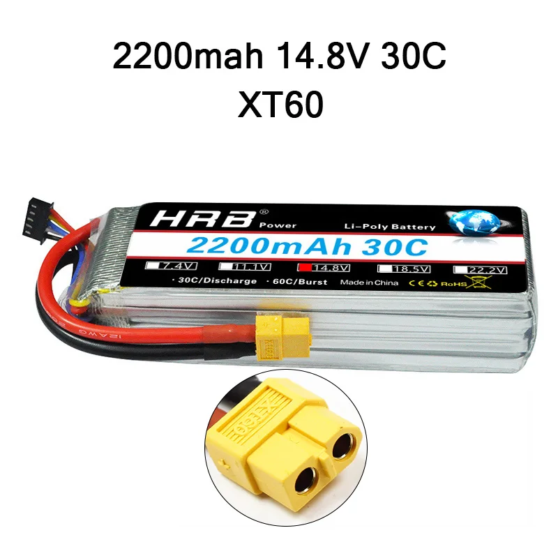 Hrb RC Lipo 1 S 2 S 3 S 4S 5S 3,7 V 7,4 V 11,1 V 14,8 V 18,5 V Батарея 1500 mah 2200 mah 3300 mah 4200 mah 5000 mah 5200 mah 6000 mah 10000 mah - Цвет: 4S 2200MAH 30C XT60