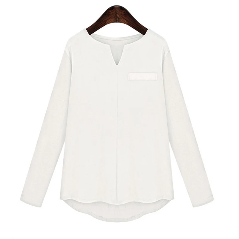 

Euro Style White Wome's T-shirt Shirt Summer 2021 Fashion V-Neck Long Sleeve Tops And Blouses Femme In Stock Fast Shipping