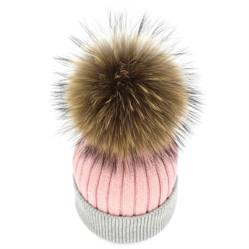 pink Lanxxy Для женщин вязаная шапка Кепки Gorro Натуральный мех pom hat капот Повседневное зима Шапки помпоном - Цвет: pink