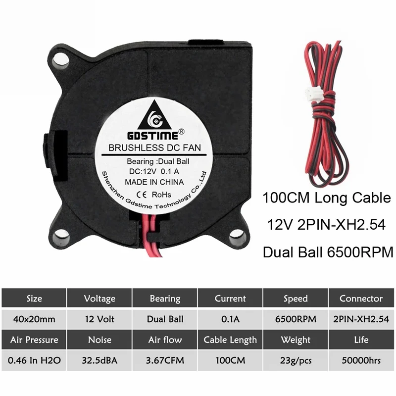 12V Ball Long Cable 2 шт Gdstime 3d принтер вентилятор 40 мм 4020 турбо вентилятор 24 в 12 В 5 в шарикоподшипник Вентилятор охлаждения 40 мм x 40 мм x 20 мм для 3d принтера запчасти - Цвет лезвия: 12V Ball Long Cable