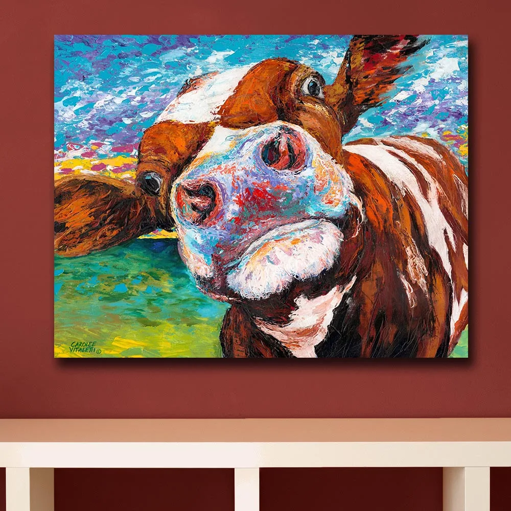 Wxkoil граффити любопытный коровы Wall Art Картина на холсте для Гостиная картина