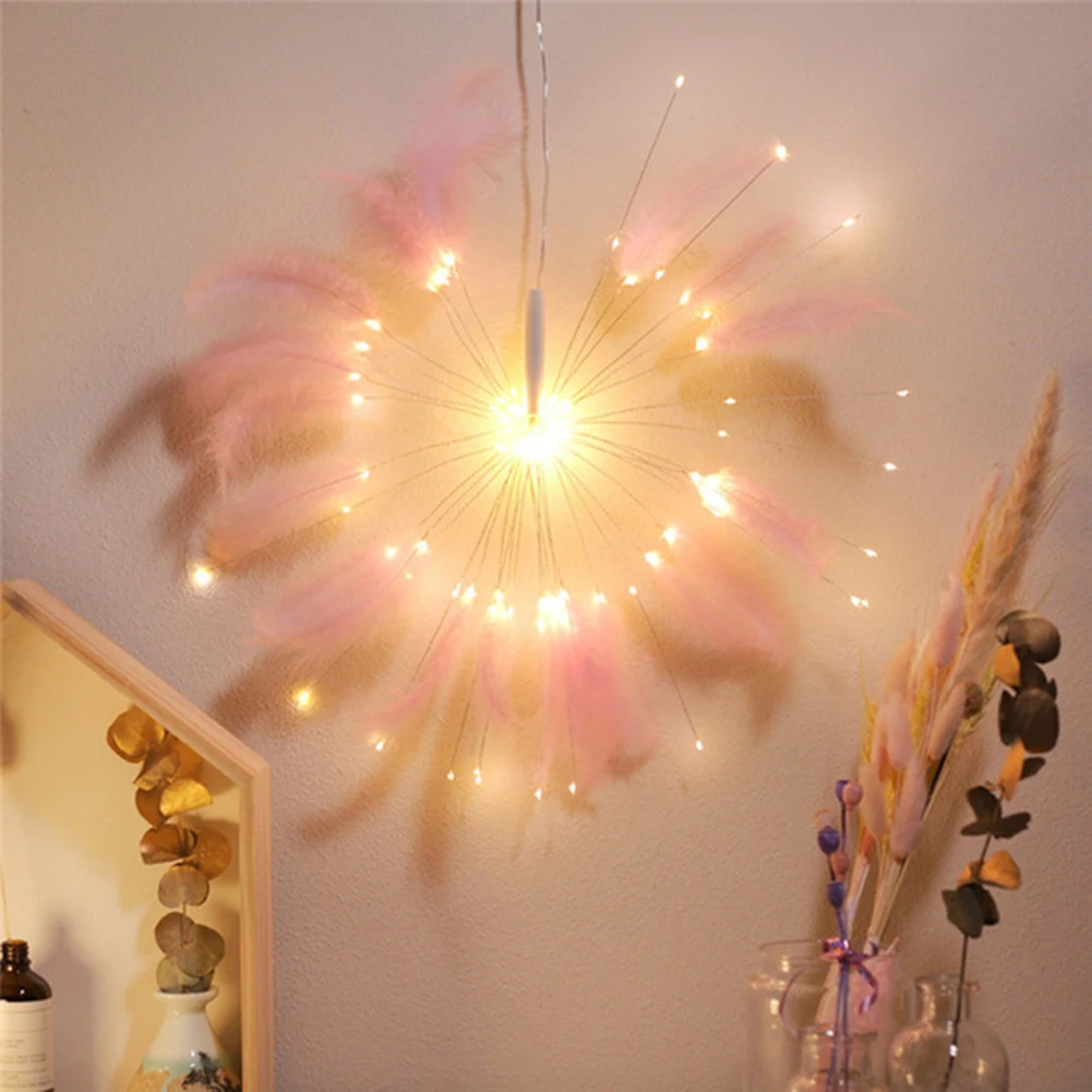 DIY Feather Fireworks LED Night Light String Remote Control USB Warm | Лампы и освещение