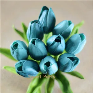 Lt Teal 28 Настоящие сенсорные синие тюльпаны букеты из искусственных цветов для свадебных букетов Свадебная Центральная ваза композиция украшение дома 30 шт - Цвет: Lt Teal 28