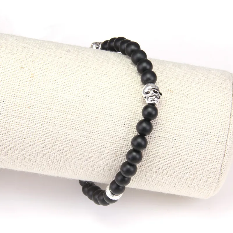 Thomas Skull and 6mm Matted Black Obsidian Bead Bracelet Rebel Heart Style Jewelry Gift for Women Men TS 499 | Украшения и