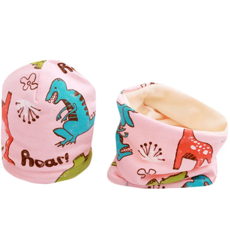 

New Cartoon Plush Girls Hat Scarf Set Fruit Owl Stars Print Baby Boy Hat Sets Children Warm Neck Collar Cotton Kids Hat 2pcs Set