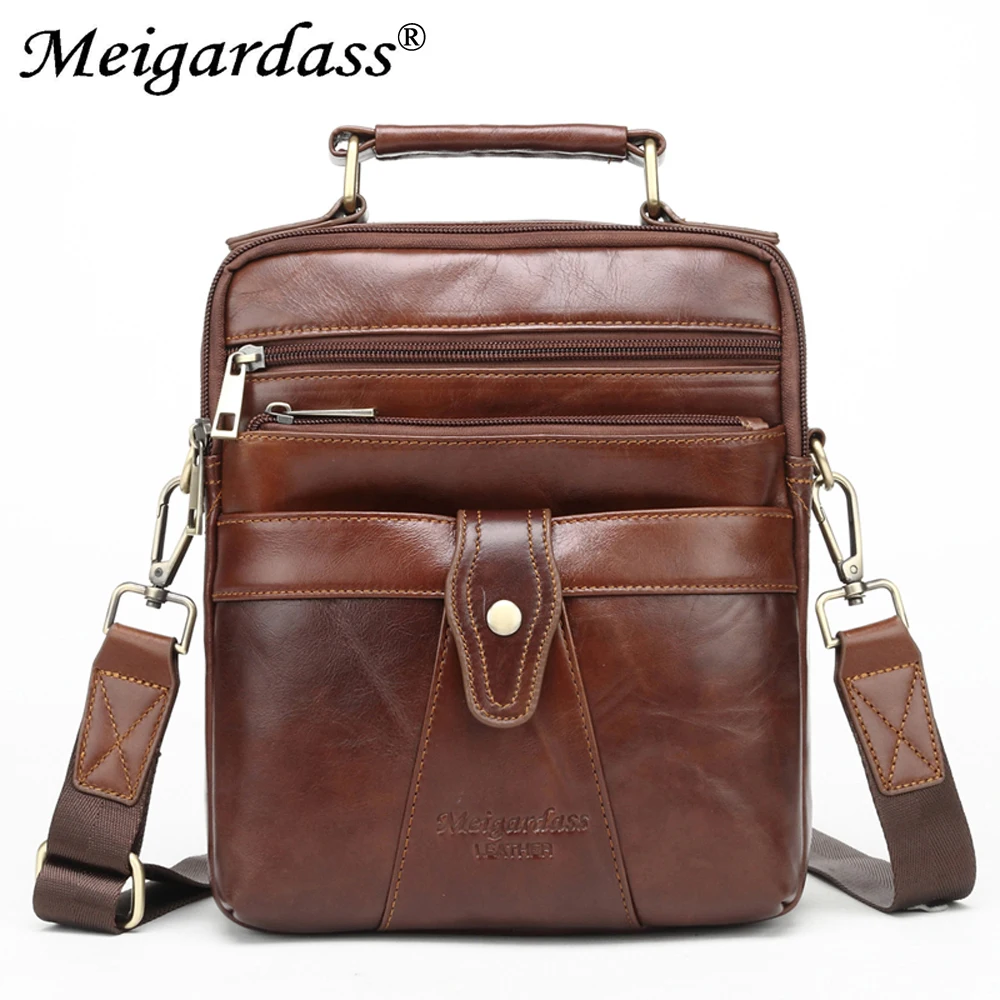 Купи MEIGARDASS Genuine Leather Shoulder Bag Men Messenger Bag Male Crossbody bags for men Handbags iPad Tablet bags male Tote Purse за 1,783 рублей в магазине AliExpress