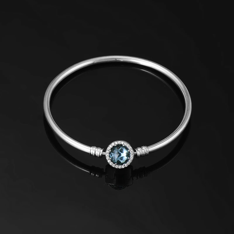 Горячая 925 стерлингового серебра синий циркон Тонкий браслет с подвесками diy для