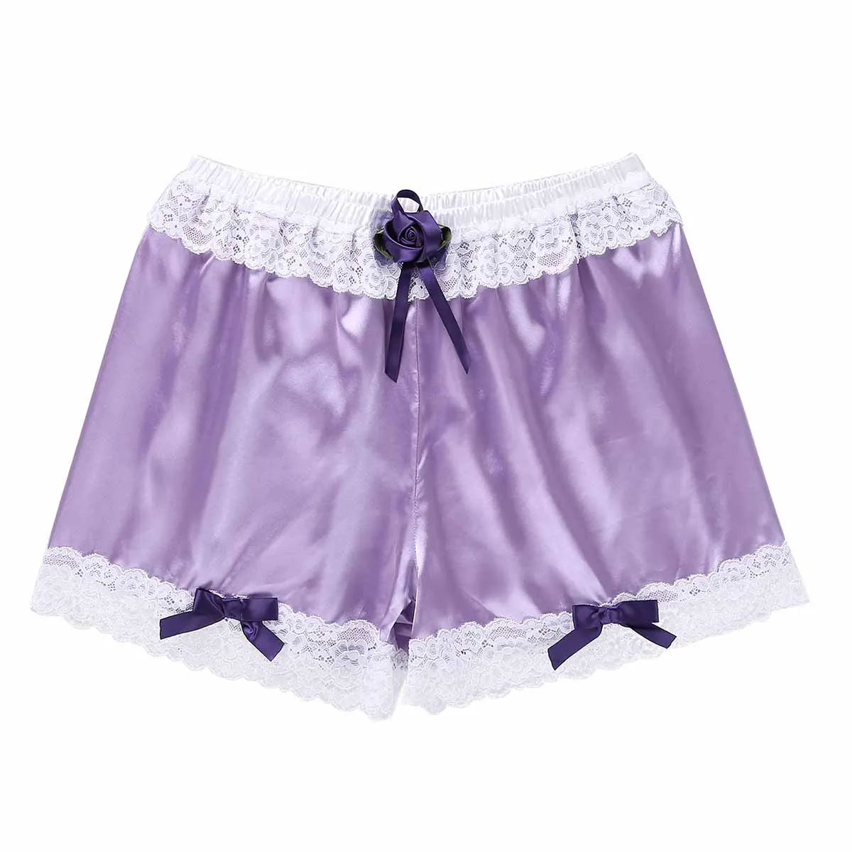 Новейшее Мужское нижнее белье SISSY блестящее мягкое сатиновое цветочное кружево, цветок, роза с бантами свободные боксеры шорты трусы для сна нижнее белье