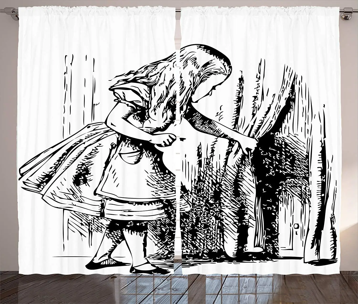 Алиса в стране чудес украшения занавески 2 панели набор черно белая смотреть