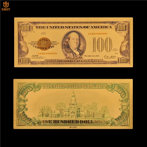 1875 США сувенир Золотая банкнота$1000 доллар цвет Позолоченные деньги бумажная банкнота для сбора - Цвет: 100 Dollar(1928)