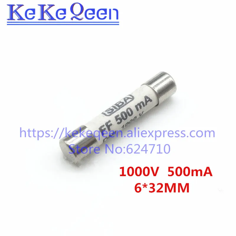 10 шт./лот 6 мм x 32 6х32 FF 500mA 1000 В SIBA керамический предохранитель DMI FUSES 5 А 1KV мультиметр