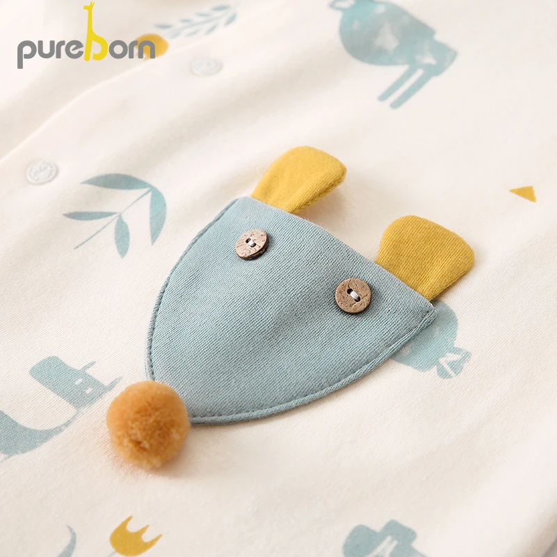 Pureborn/хлопковый комбинезон для новорожденного унисекс с длинными рукавами