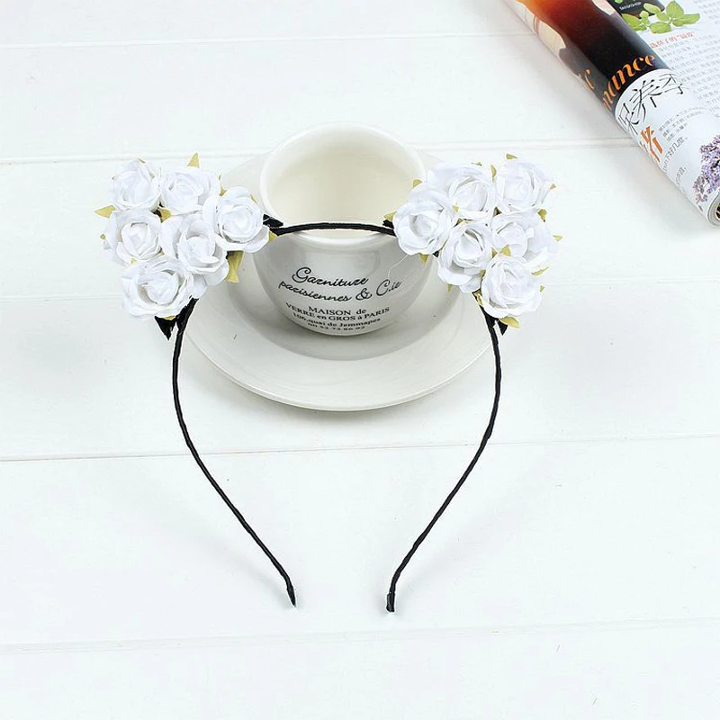 CAUSE JOYACE Fashion Small Devil Cat Fabric Flowers HairBands Women Ears Floral Head Hoop Headwear in Girls Hair Accessories |