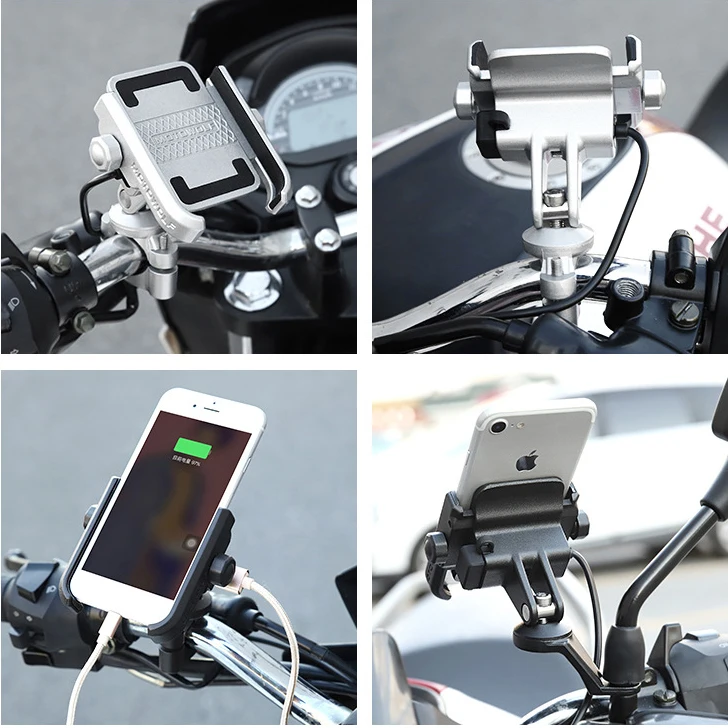 chargeable aluminum alloy universal motorcycle phone holder with stand support rearview gps bike holder soporte celular moto free global shipping